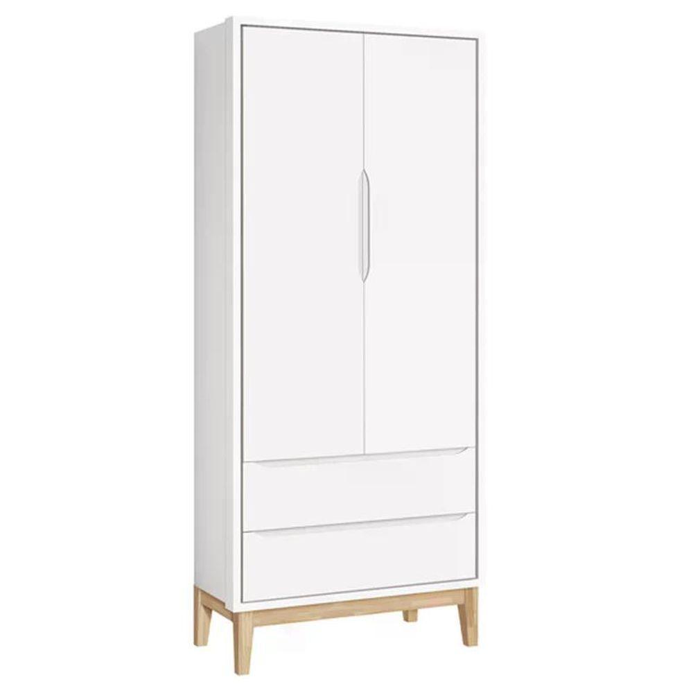 Guarda Roupa Infantil Classic 2 Portas Branco Fosco Com Pés Madeira Natural Reller Móveis Branco Fosco - 1