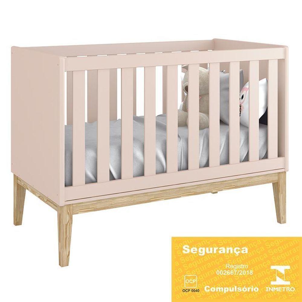 Jogo De Quarto Infantil Classic Cômoda 6 Gavetas E Berço Rosa Fosco Com Pés Madeira Natural Reller Móveis Rosa Fosco - 3