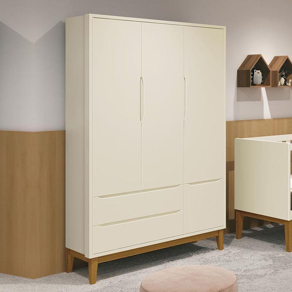 Guarda Roupa Infantil 3 Portas Classic Areia Fosco Com Pés Amadeirado Reller Móveis Areia Fosco - 4