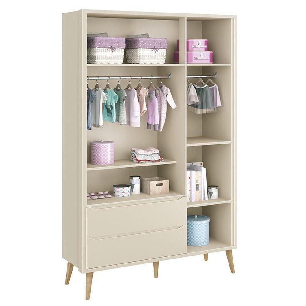 Guarda Roupa Infantil Theo 3 Portas Areia Fosco Com Pés Madeira Natural Reller Móveis Areia Fosco - 2