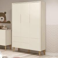Guarda Roupa Infantil Theo 3 Portas Areia Fosco Com Pés Madeira Natural Reller Móveis Areia Fosco - 1