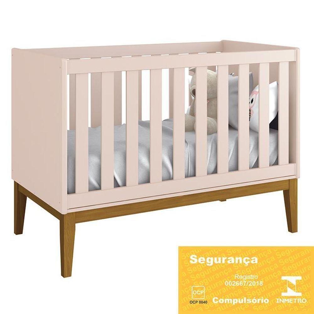 Jogo De Quarto Infantil Classic Cômoda 6 Gavetas E Berço Rosa Fosco Com Pés Amadeirado Reller Móveis Rosa Fosco - 2