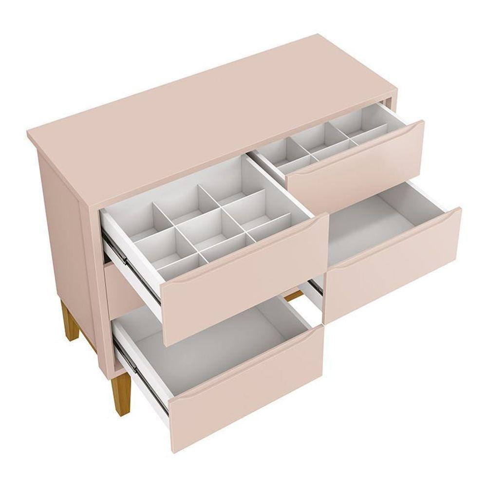 Jogo De Quarto Infantil Classic Cômoda 6 Gavetas E Berço Rosa Fosco Com Pés Amadeirado Reller Móveis Rosa Fosco - 3