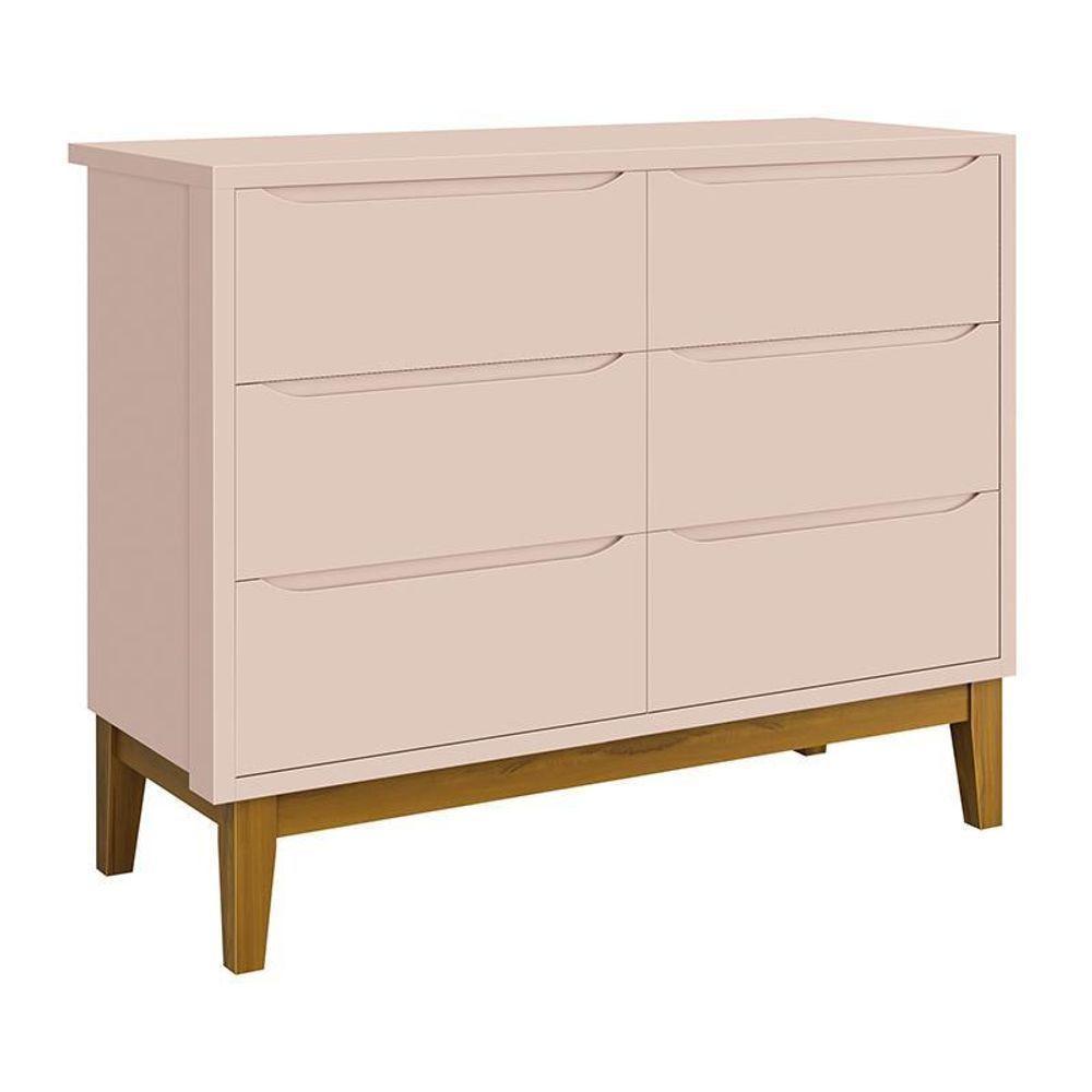 Jogo De Quarto Infantil Classic Cômoda 6 Gavetas E Berço Rosa Fosco Com Pés Amadeirado Reller Móveis Rosa Fosco - 4