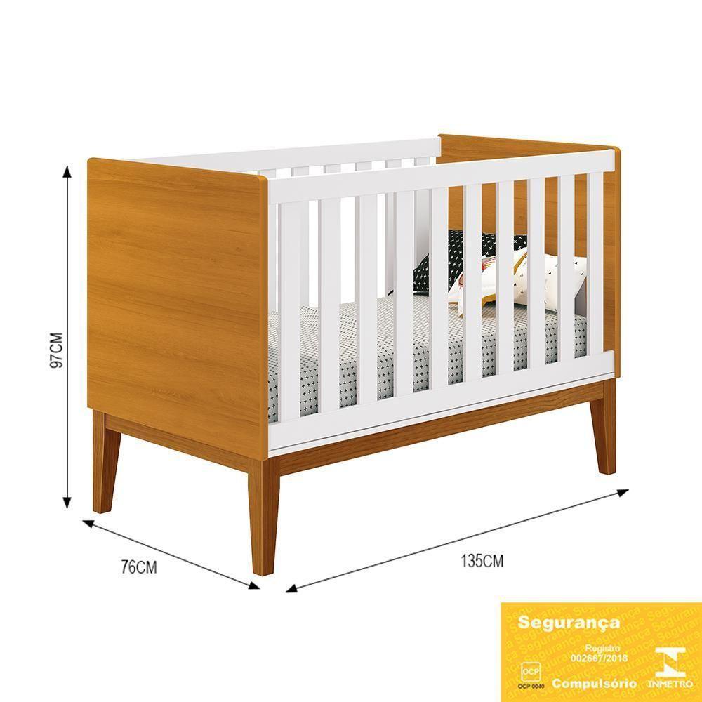 Jogo De Quarto Infantil Cômoda 3 Gavetas E Berço Classic Branco Savana Com Pés Amadeirado Reller Móveis Branco Savana - 3