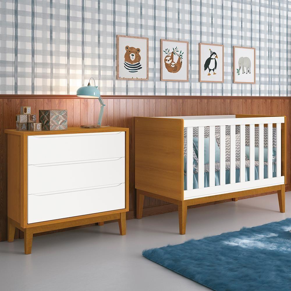 Jogo De Quarto Infantil Cômoda 3 Gavetas E Berço Classic Branco Savana Com Pés Amadeirado Reller Móveis Branco Savana - 6