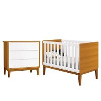 Jogo De Quarto Infantil Cômoda 3 Gavetas E Berço Classic Branco Savana Com Pés Amadeirado Reller Móveis Branco Savana - 1