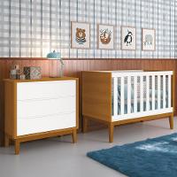 Jogo De Quarto Infantil Cômoda 3 Gavetas E Berço Classic Branco Savana Com Pés Amadeirado Reller Móveis Branco Savana - 6