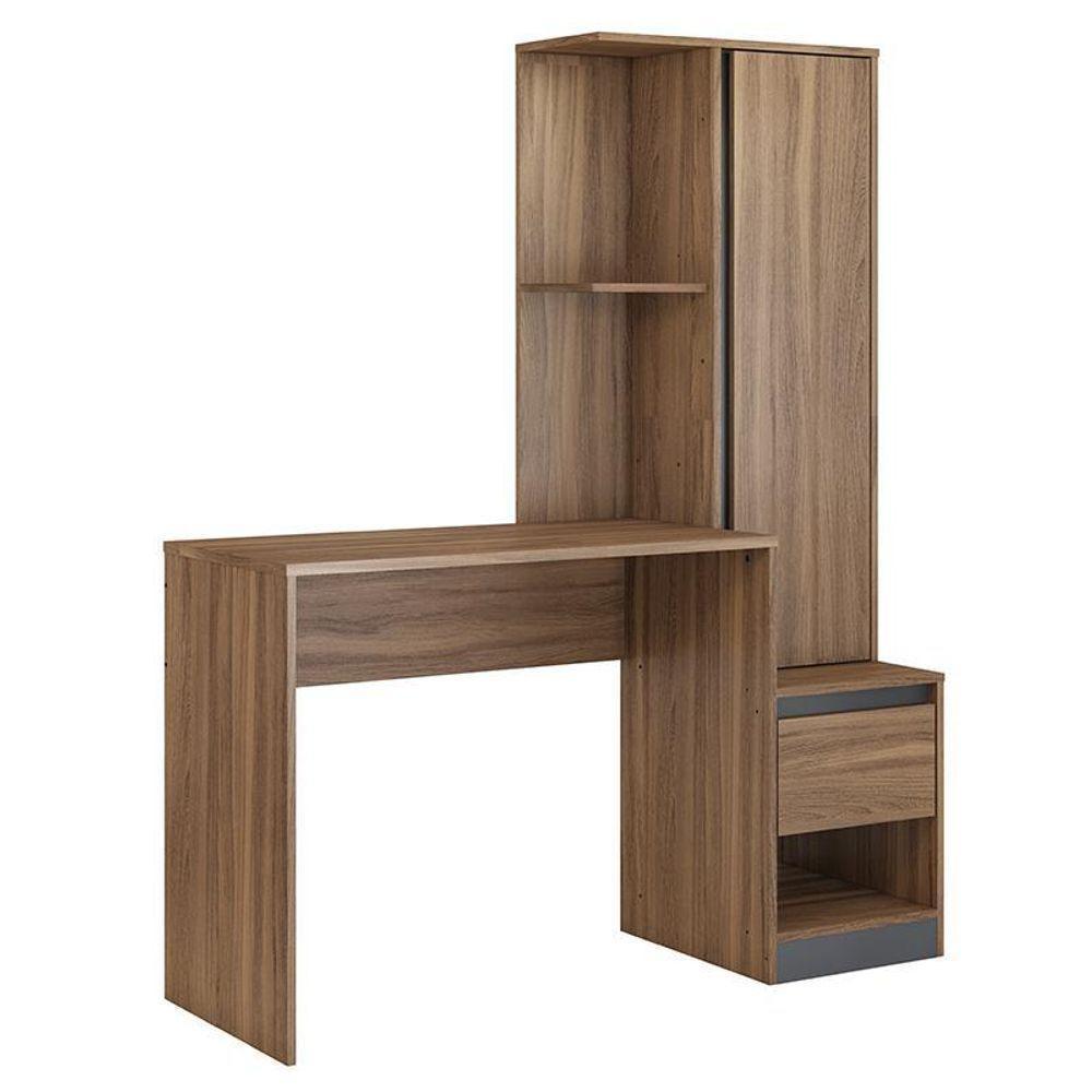 Escrivaninha Office Morada Com Armário 1 Porta E 1 Gaveta Amêndola Grafito Demóbile Amêndola Grafito - 1