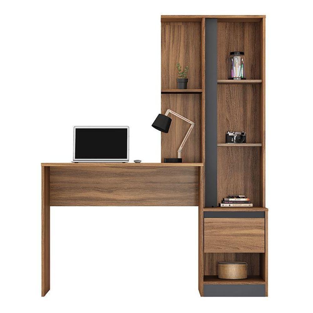 Escrivaninha Office Morada Com Armário 1 Porta E 1 Gaveta Amêndola Grafito Demóbile Amêndola Grafito - 5