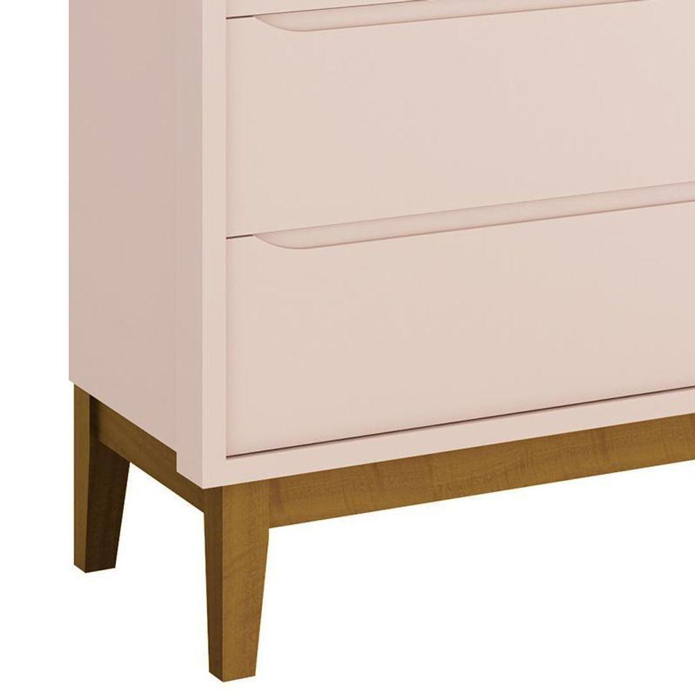 Jogo De Quarto Infantil Cômoda 3 Gavetas E Berço Classic Rosa Fosco Com Pés Amadeirado Reller Móveis Rosa Fosco - 4