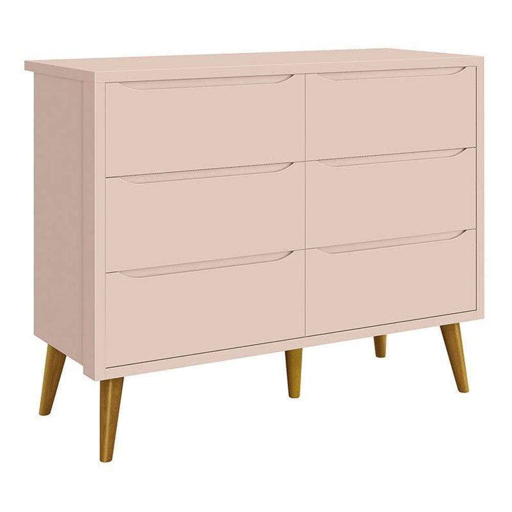 Jogo De Quarto Infantil Theo Cômoda 6 Gavetas E Berço Rosa Fosco Com Pés Amadeirado Reller Móveis Rosa Fosco - 3
