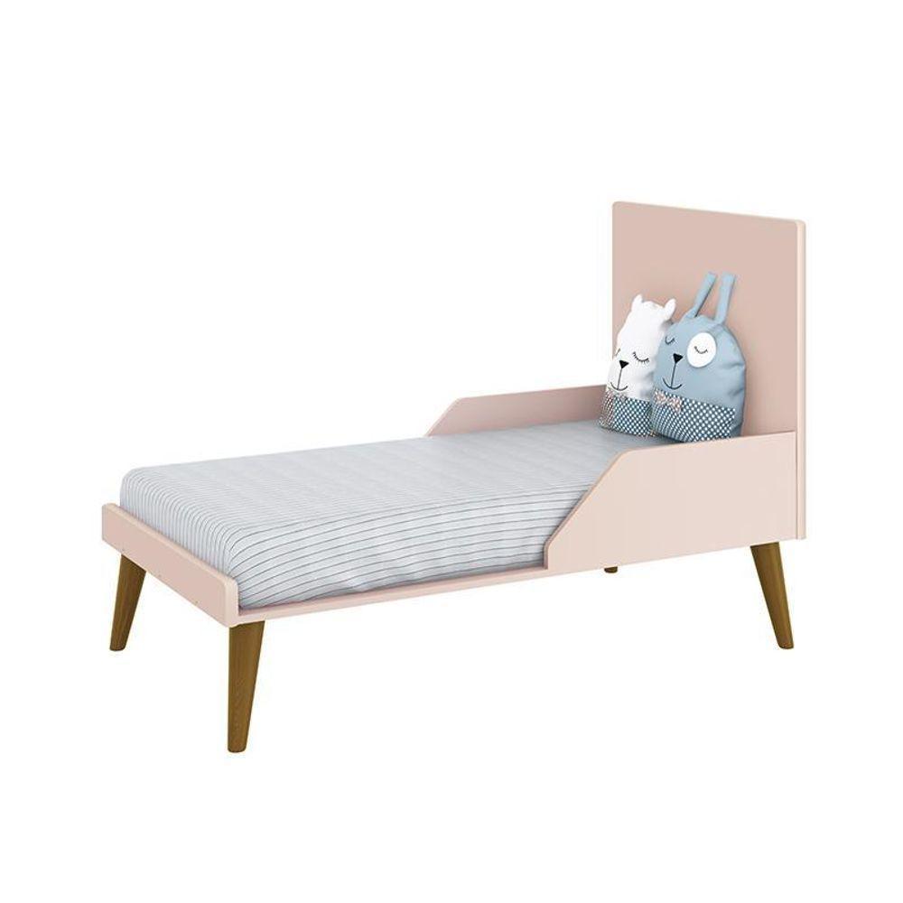 Jogo De Quarto Infantil Theo Cômoda 6 Gavetas E Berço Rosa Fosco Com Pés Amadeirado Reller Móveis Rosa Fosco - 4