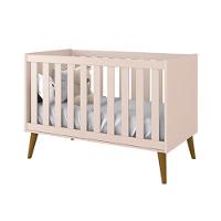 Jogo De Quarto Infantil Theo Cômoda 6 Gavetas E Berço Rosa Fosco Com Pés Amadeirado Reller Móveis Rosa Fosco - 5