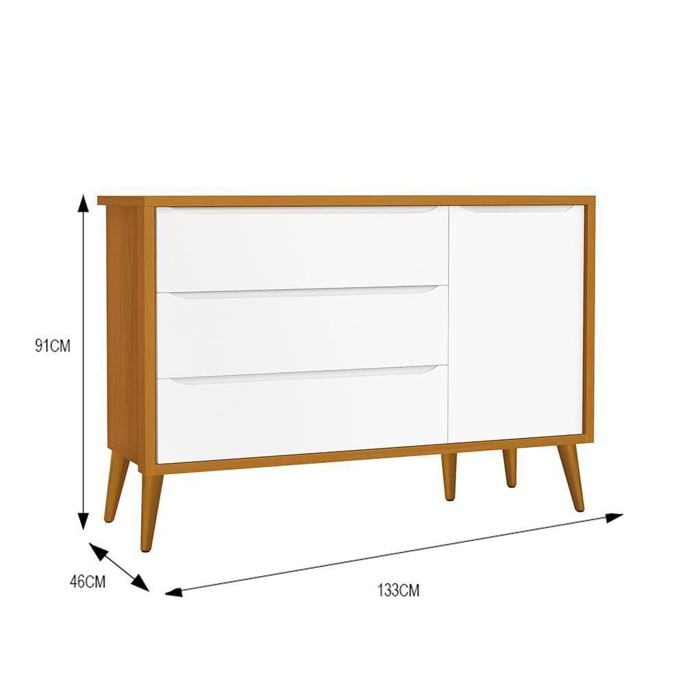 Jogo De Quarto Infantil Theo Retrô Cômoda 1 Porta E Berço Branco Savana Com Pés Amadeirado Reller Móveis Branco Savana - 4