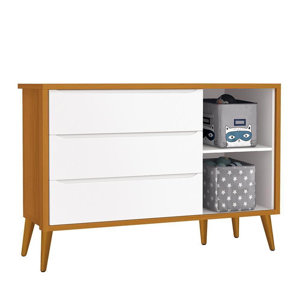 Jogo De Quarto Infantil Theo Retrô Cômoda 1 Porta E Berço Branco Savana Com Pés Amadeirado Reller Móveis Branco Savana - 5