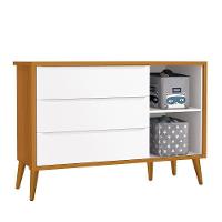 Jogo De Quarto Infantil Theo Retrô Cômoda 1 Porta E Berço Branco Savana Com Pés Amadeirado Reller Móveis Branco Savana - 5