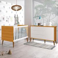 Jogo De Quarto Infantil Theo Retrô Cômoda 1 Porta E Berço Branco Savana Com Pés Amadeirado Reller Móveis Branco Savana - 6