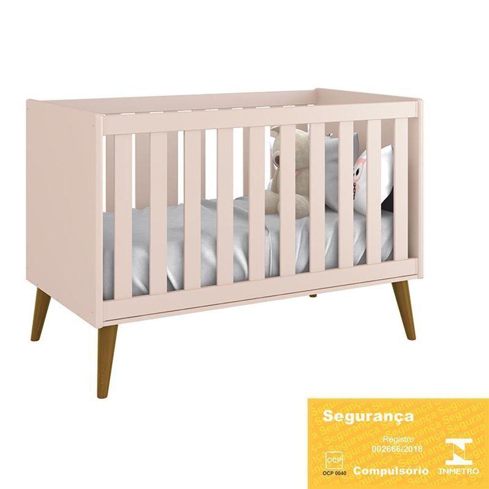 Dormitório Theo 3 Portas, Cômoda 6 Gavetas, Berço Rosa Fosco Com Pés Amadeirado E Colchão Reller Móveis Rosa Fosco - 3