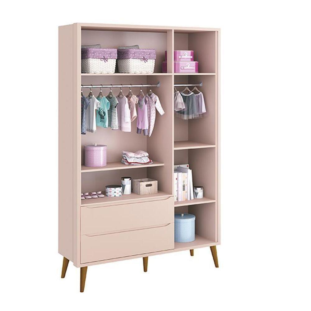 Dormitório Theo 3 Portas, Cômoda 6 Gavetas, Berço Rosa Fosco Com Pés Amadeirado E Colchão Reller Móveis Rosa Fosco - 6