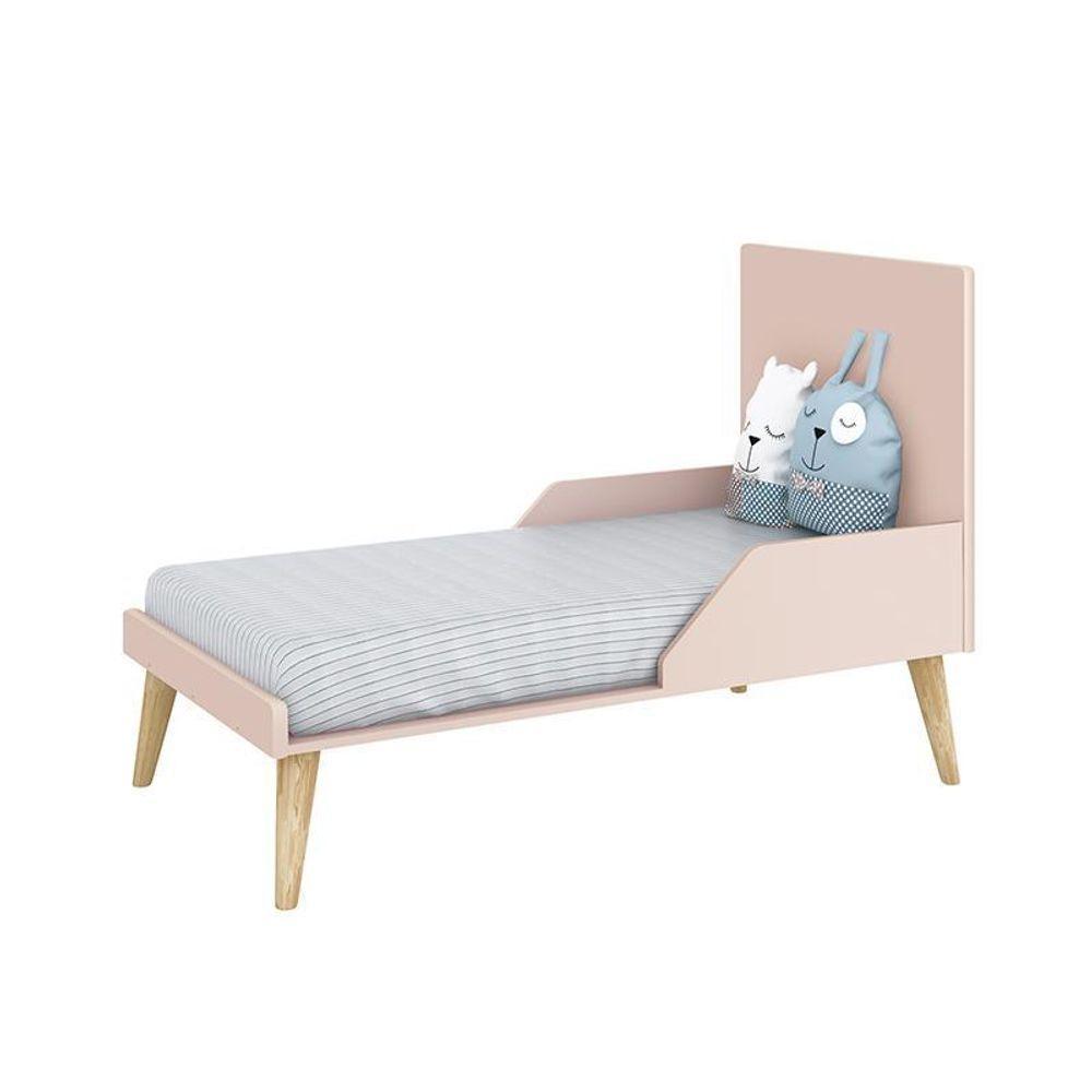 Jogo De Quarto Infantil Theo Cômoda 6 Gavetas E Berço Rosa Fosco Com Pés Madeira Natural Reller Móveis Rosa Fosco - 2