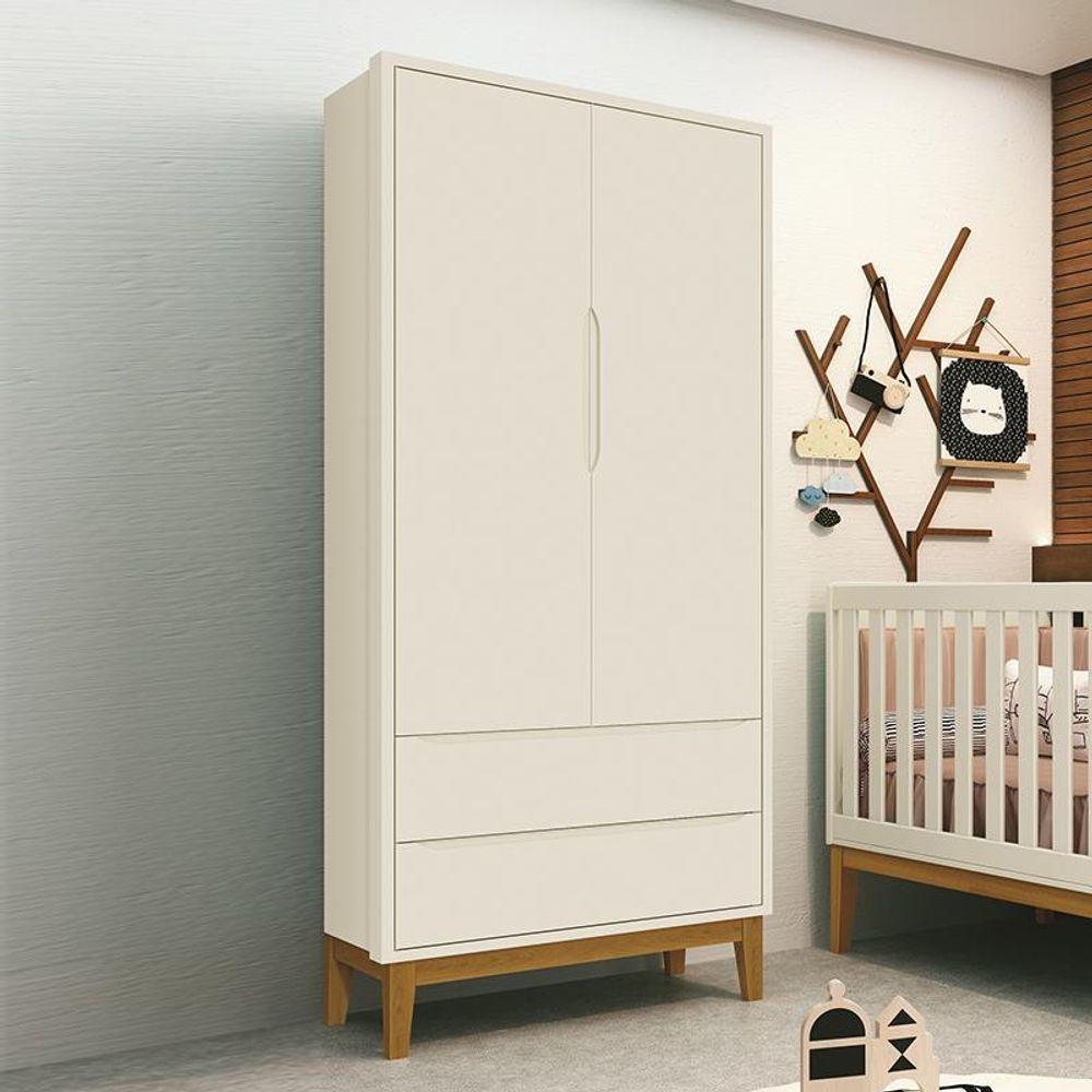 Guarda Roupa Infantil 2 Portas Classic Areia Fosco Com Pés Amadeirado Reller Móveis Areia Fosco - 1