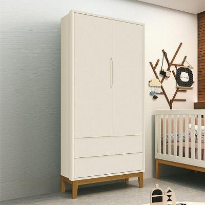 Guarda Roupa Infantil 2 Portas Classic Areia Fosco Com Pés Amadeirado Reller Móveis Areia Fosco