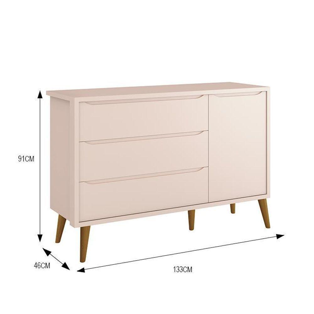 Jogo De Quarto Infantil Theo Retrô Cômoda 1 Porta E Berço Rosa Fosco Com Pés Amadeirado Reller Móveis Rosa Fosco - 4