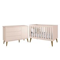 Jogo De Quarto Infantil Theo Retrô Cômoda 1 Porta E Berço Rosa Fosco Com Pés Amadeirado Reller Móveis Rosa Fosco - 1