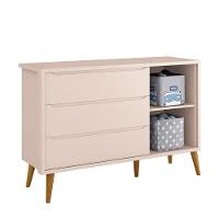 Jogo De Quarto Infantil Theo Retrô Cômoda 1 Porta E Berço Rosa Fosco Com Pés Amadeirado Reller Móveis Rosa Fosco - 5