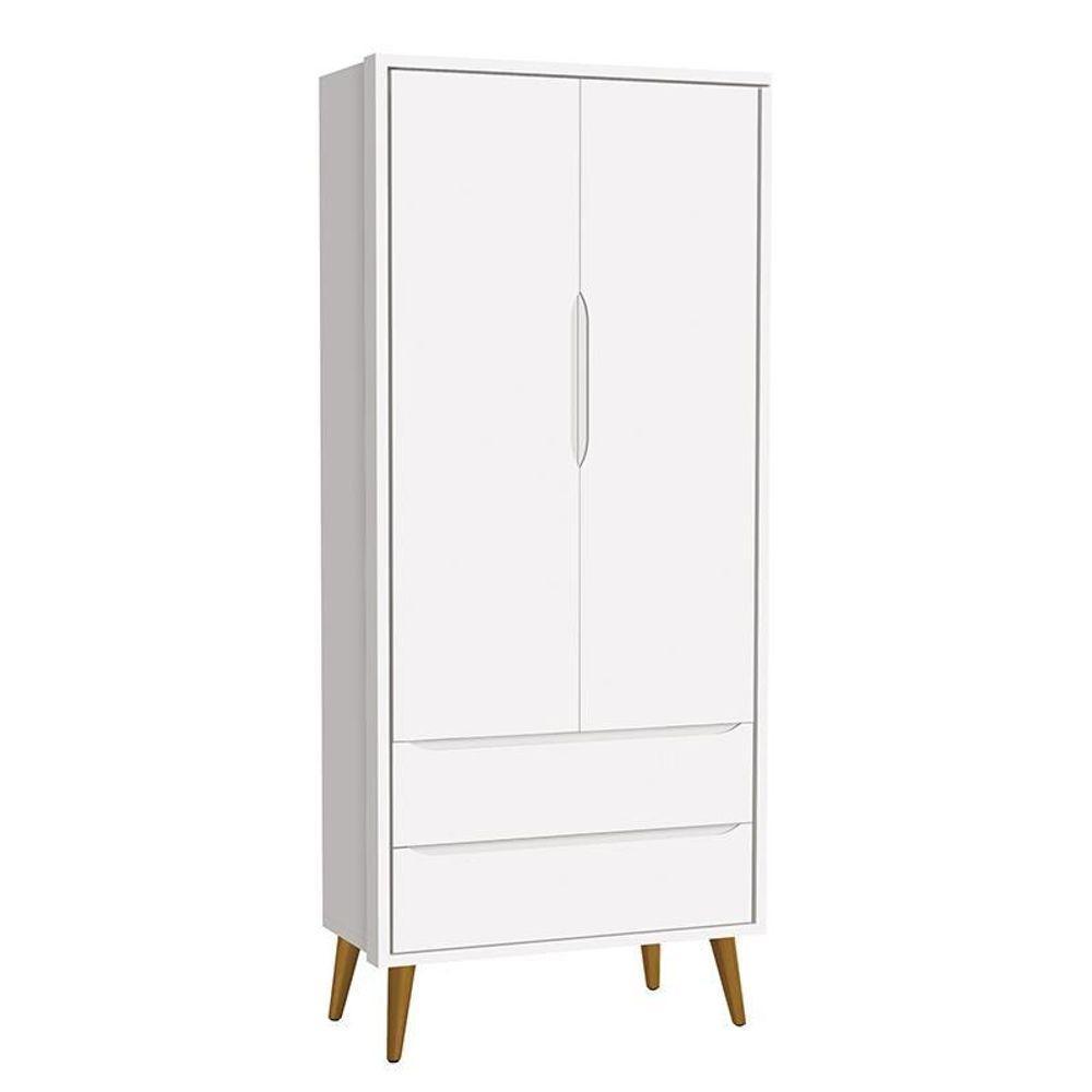 Guarda Roupa Infantil 2 Portas Theo Retrô Branco Fosco Com Pés Amadeirado Reller Móveis Branco Fosco - 1
