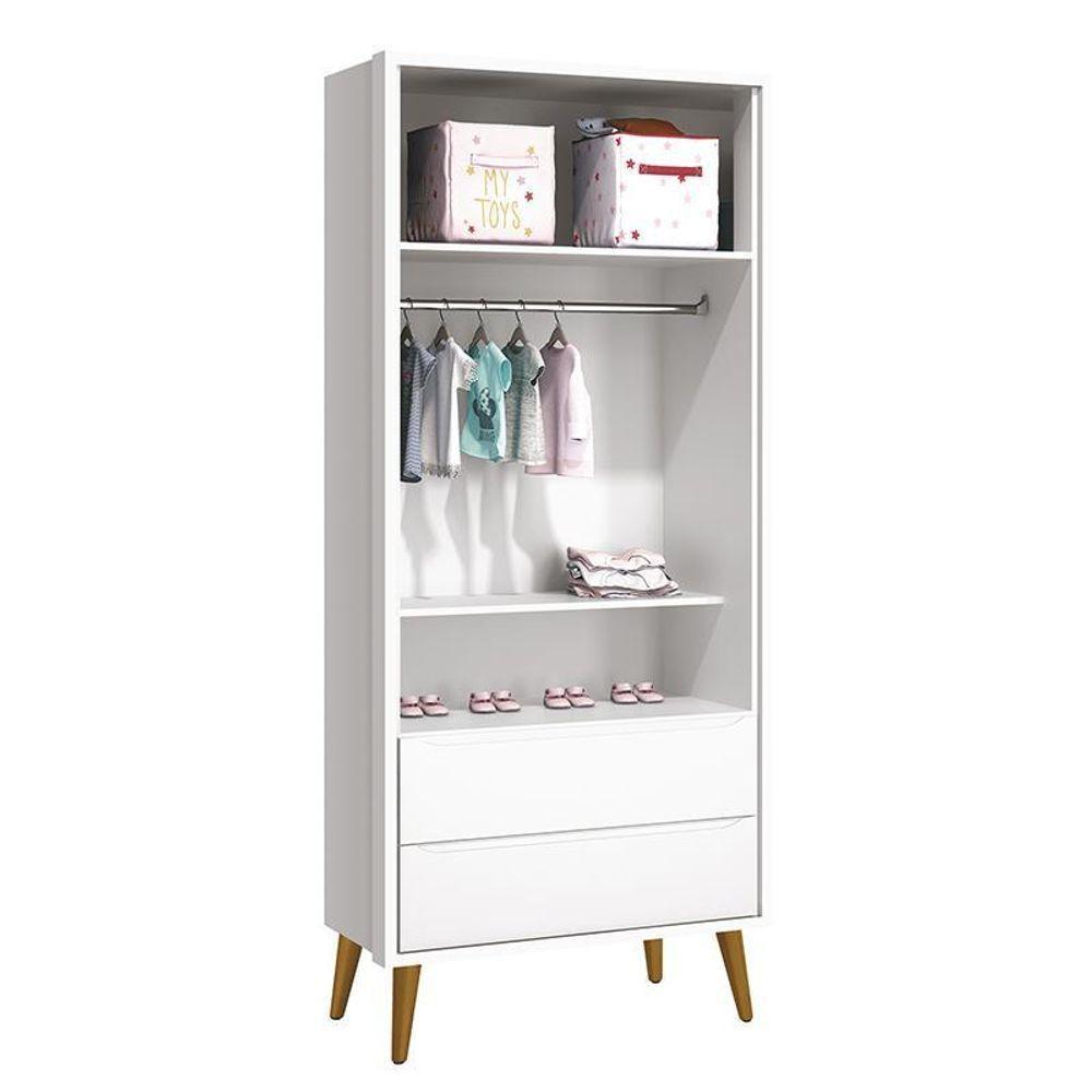 Guarda Roupa Infantil 2 Portas Theo Retrô Branco Fosco Com Pés Amadeirado Reller Móveis Branco Fosco - 2