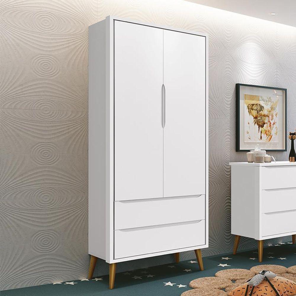 Guarda Roupa Infantil 2 Portas Theo Retrô Branco Fosco Com Pés Amadeirado Reller Móveis Branco Fosco - 4