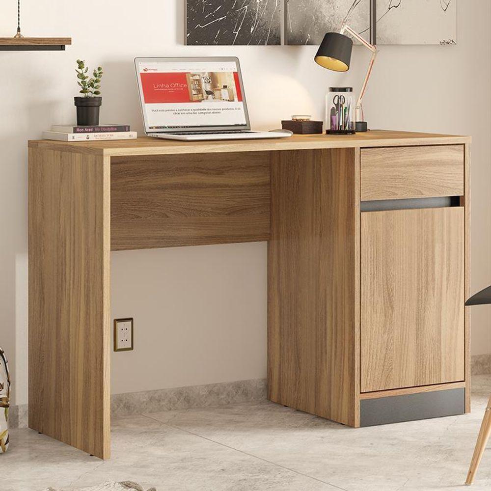 Escrivaninha Office Morada Com 1 Porta E 1 Gaveta Amêndola Grafito Demóbile Amêndola Grafito - 4