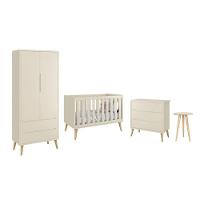 Dormitório Theo 2 Portas E Mesa De Canto Areia Fosco Com Pés Madeira Natural Reller Móveis Areia Fosco - 1