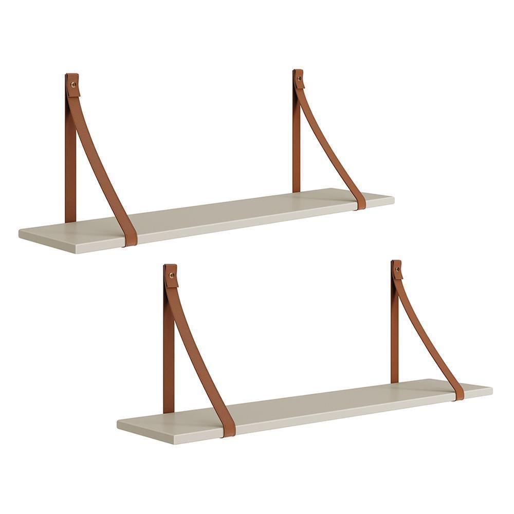 Kit 2 Prateleiras Luna 89,6cm Areia Fosco Com Alças De Couro Reller Móveis Areia Fosco - 1