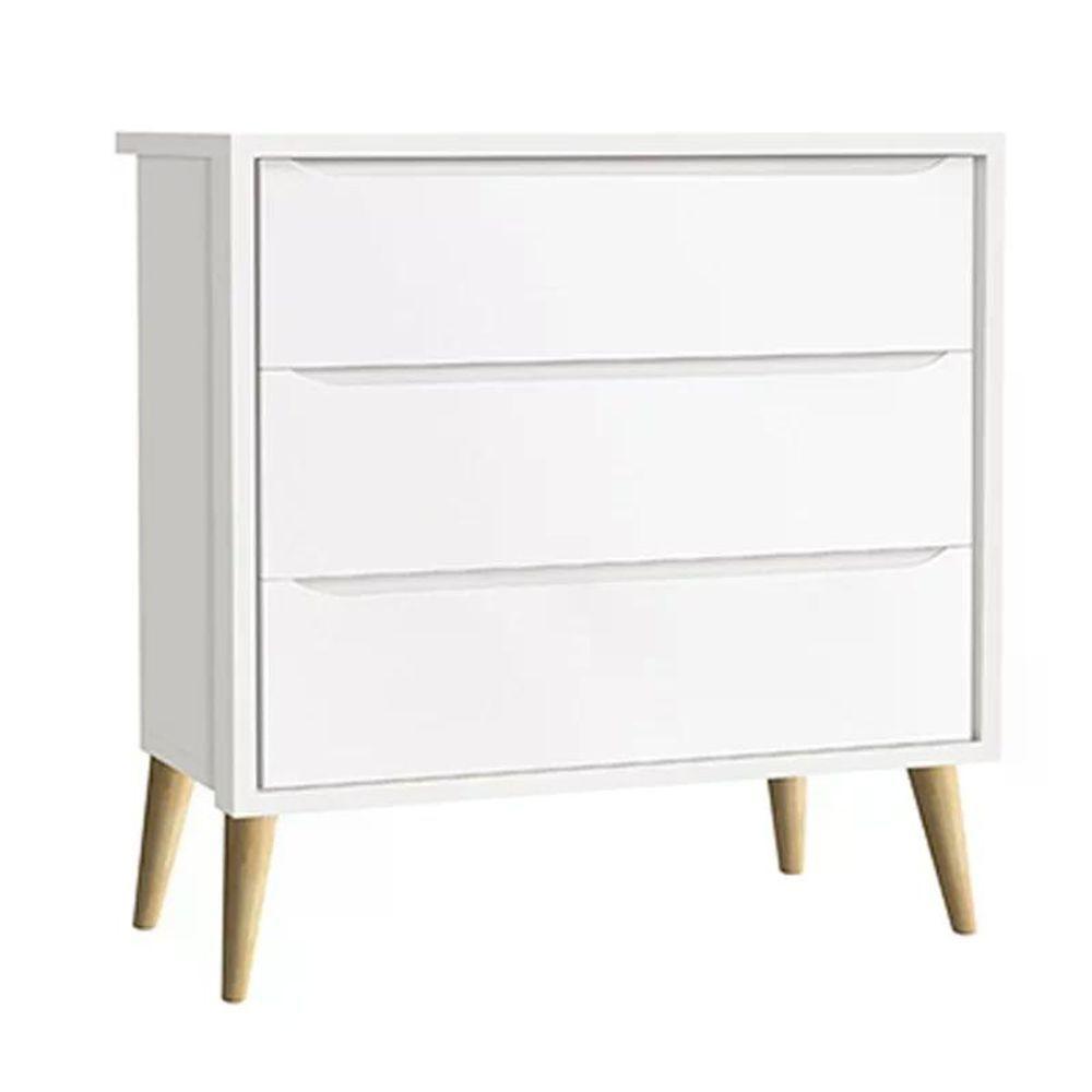 Dormitório Theo 2 Portas, Mesa De Canto Branco Com Pés Madeira Natural E Colchão D18 Reller Móveis Branco - 2