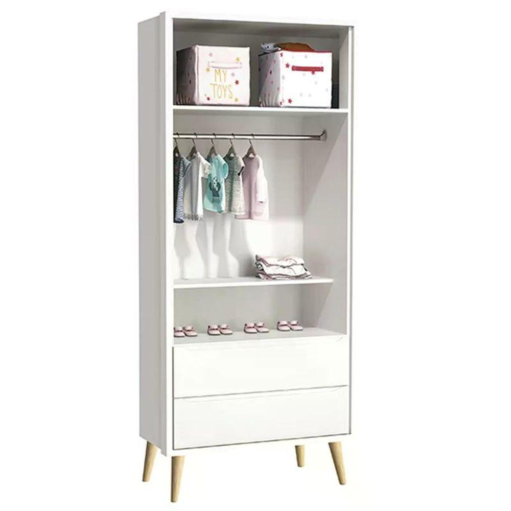 Dormitório Theo 2 Portas, Mesa De Canto Branco Com Pés Madeira Natural E Colchão D18 Reller Móveis Branco - 6