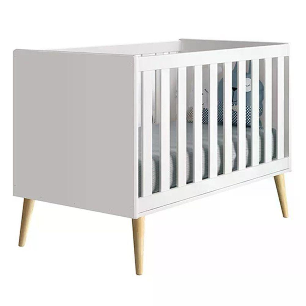 Dormitório Theo 2 Portas, Mesa De Canto Branco Com Pés Madeira Natural E Colchão D18 Reller Móveis Branco - 8