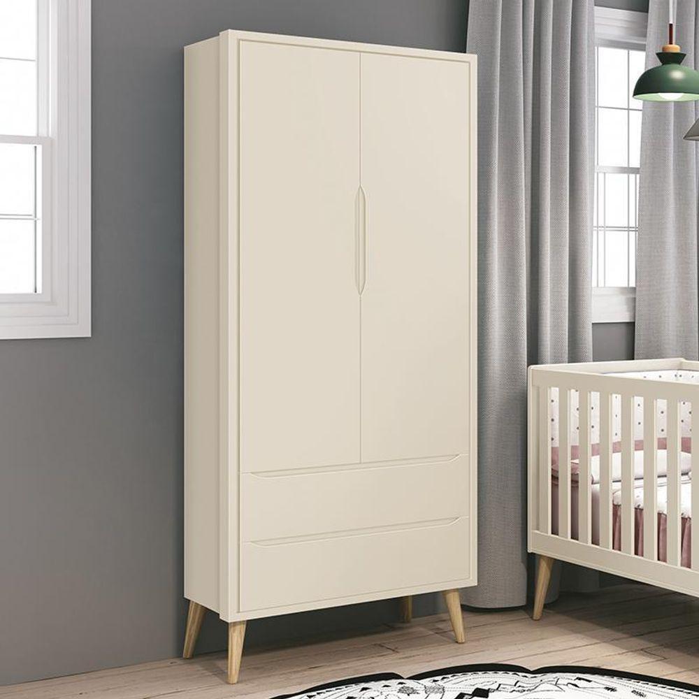 Guarda Roupa Infantil Theo 2 Portas Areia Fosco Com Pés Madeira Natural Reller Móveis Areia Fosco - 1
