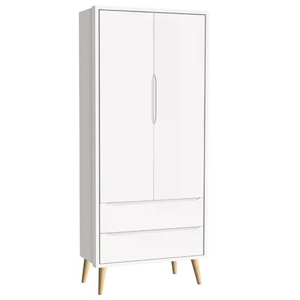 Guarda Roupa 2 Portas E Cômoda Com Porta Theo Branco Fosco Pés Madeira Natural Reller Móveis Branco Fosco - 5