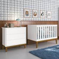Jogo De Quarto Infantil Cômoda 3 Gavetas E Berço Classic Branco Fosco Com Pés Amadeirado Reller Móveis Branco Fosco