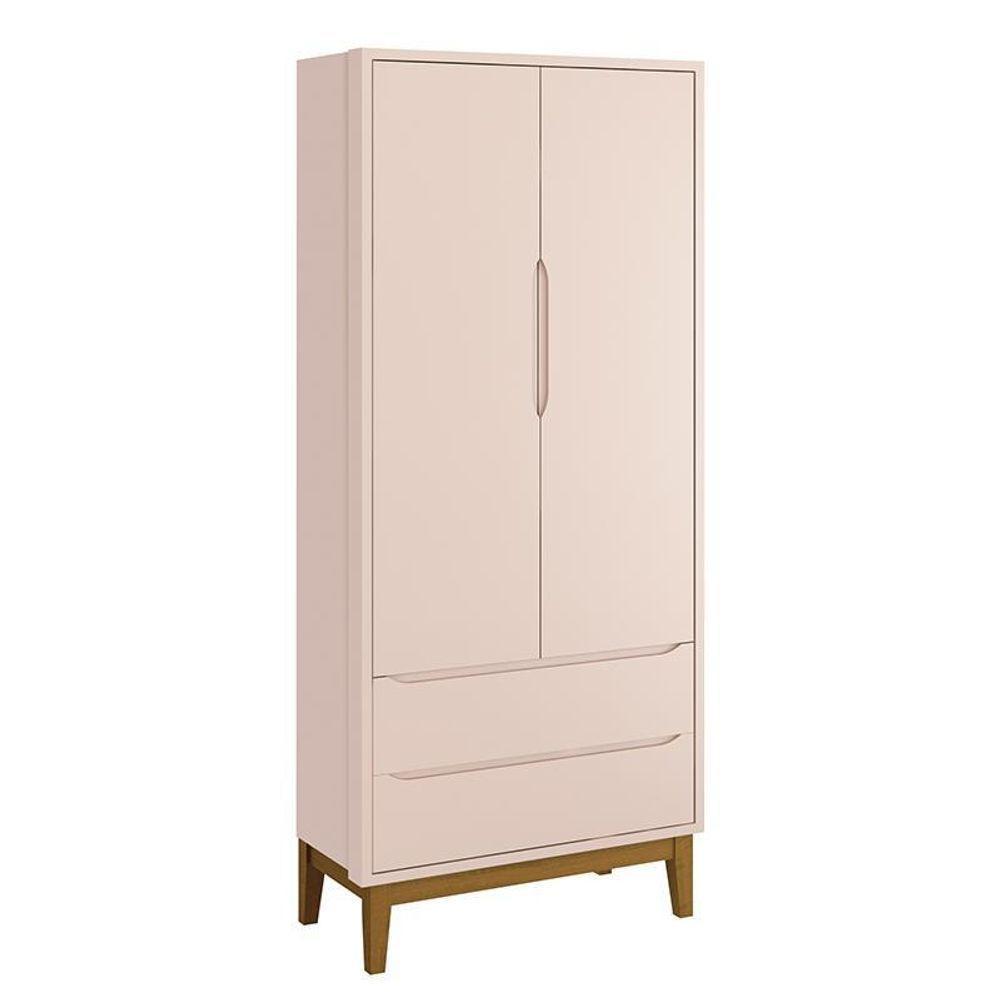 Guarda Roupa Infantil 2 Portas Classic Rosa Fosco Com Pés Amadeirado Reller Móveis Rosa Fosco - 1
