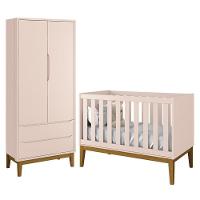 Jogo De Quarto Infantil Guarda Roupa 2 Portas E Berço Classic Rosa Fosco Com Pés Amadeirado Reller Móveis Rosa Fosco - 1