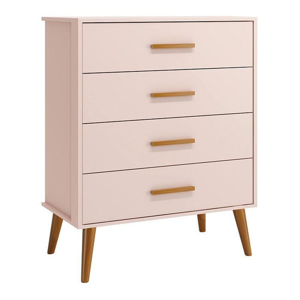 Dormitório Infantil Isis Guarda Roupa 4 Portas Cômoda E Berço Rosa Com Colchão D18 Reller Móveis Rosa - 7