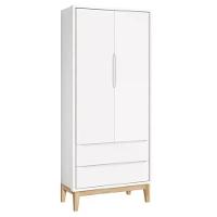 Jogo De Quarto Classic Guarda Roupa 2 Portas E Cômoda Branco Fosco Com Pés Madeira Natural Reller Móveis Branco Fosco - 5