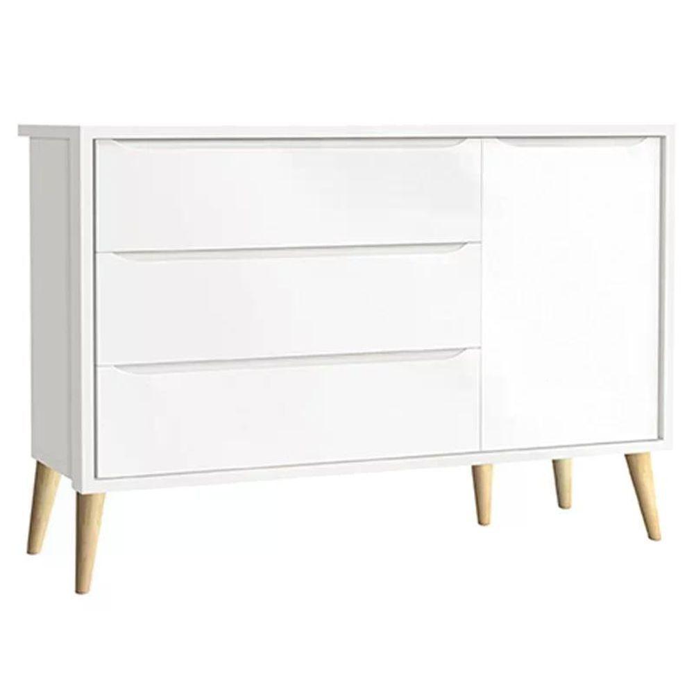 Dormitório Theo 2 Portas E Cômoda 1 Porta Branco Com Pés Madeira Natural Reller Móveis Branco - 4