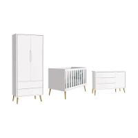 Dormitório Theo 2 Portas E Cômoda 1 Porta Branco Com Pés Madeira Natural Reller Móveis Branco - 1