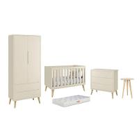 Dormitório Theo 2 Portas, Mesa De Canto Areia Fosco Com Pés Madeira Natural E Colchão D18 Reller Móveis Areia Fosco - 1