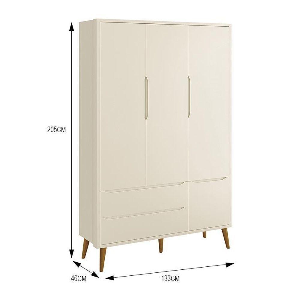 Dormitório Infantil Theo Retrô 3 Portas Cômoda E Berço Areia Fosco Com Pés Amadeirado Reller Móveis Areia Fosco - 3